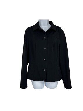 Talbots Black Stretch Button-Front Jacket With Pockets Womens Size 10